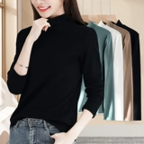 Демисезонный базовый приятный телу черный хлопковый лонгслив, высокий воротник, изысканный стиль