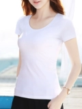 Белая хлопковая приятная телу черная футболка, короткий рукав, круглый воротник, облегающий крой
