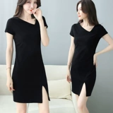 Черное дизайнерское летнее платье, сексуальная мини-юбка, юбка, яркий броский стиль, V-образный вырез