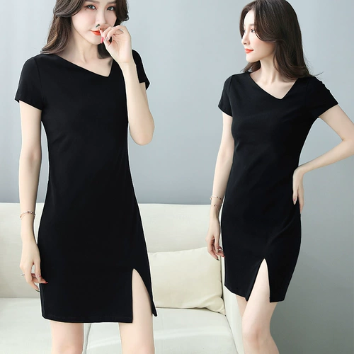 Черное дизайнерское летнее платье, сексуальная мини-юбка, юбка, яркий броский стиль, V-образный вырез