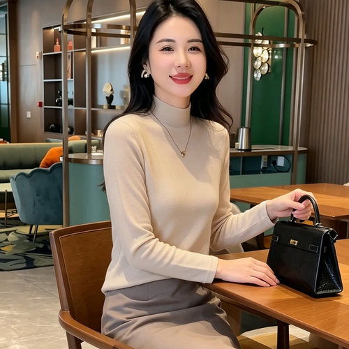 修身精梳棉磨毛加厚半高领打底衫