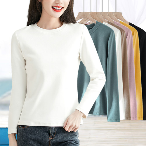 秋冬新款精梳棉加厚长袖打底衫女