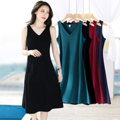黑色大码 吊带连衣裙胖mm显瘦遮肚子打底背心长裙2025春夏v领a字裙