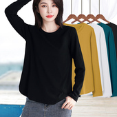 t恤打底衫 大码 修身 罗纹正肩上衣女单件黑色长袖 显瘦遮肚子肉小衫