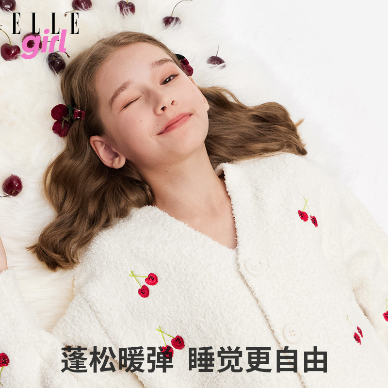 ELLE girl少女孩半边绒睡衣家居服秋冬2025新款长袖女童保暖套装,童装/婴儿装/亲子装,家居服套装,淘宝优惠券,粉丝福利购,淘宝优惠卷