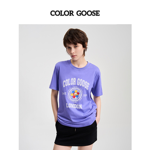 女款 COLOR T恤女夏 圆领字母logo印花休闲棉质短袖 GOOSE彩鹅