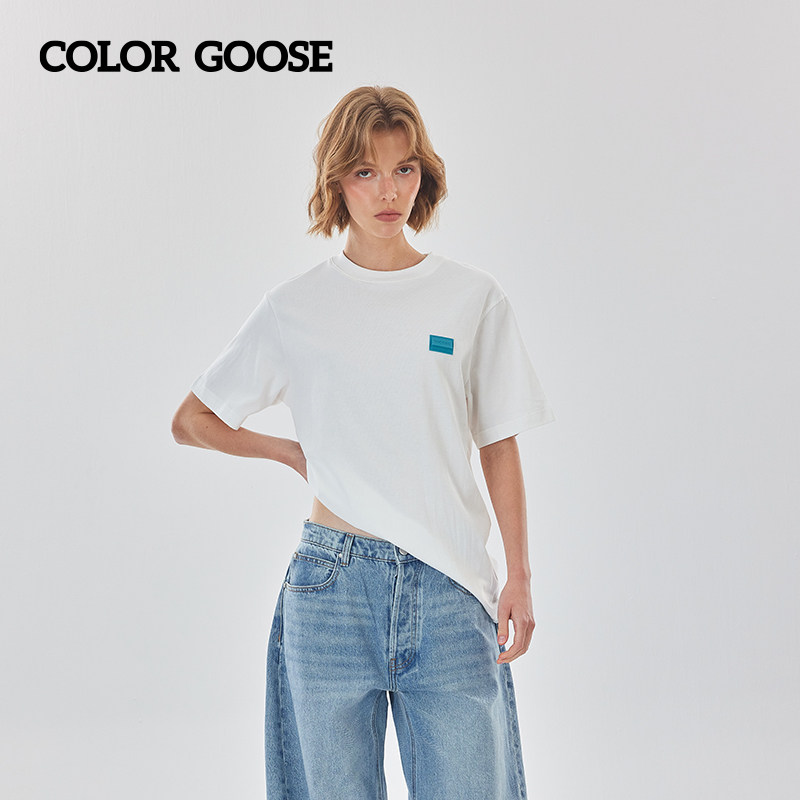 【李媛同款】COLOR GOOSE 春夏男女同款3D立体滴胶LOGO短袖T恤