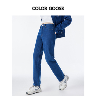 GOOSE彩鹅 女款 棉质彩鹅印花直筒休闲牛仔裤 春秋 女长裤 COLOR