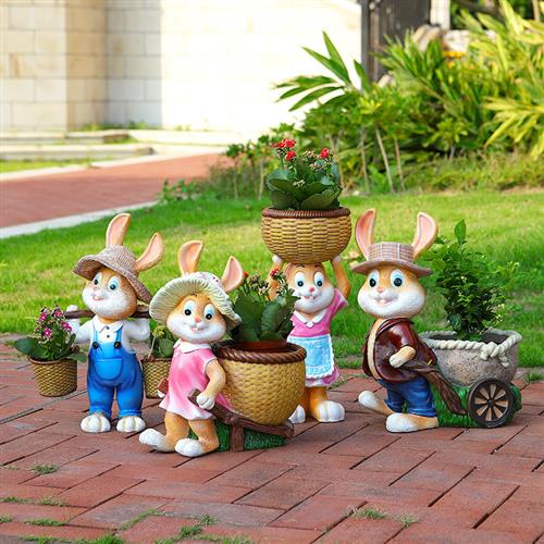 户外园林庭院卡通兔子花缸玻璃钢雕塑幼儿园装饰摆件景观花园花盆