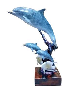 欧式铸铜工艺品海豚雕塑酒柜装饰品户外水景庭院园林景观动物摆件