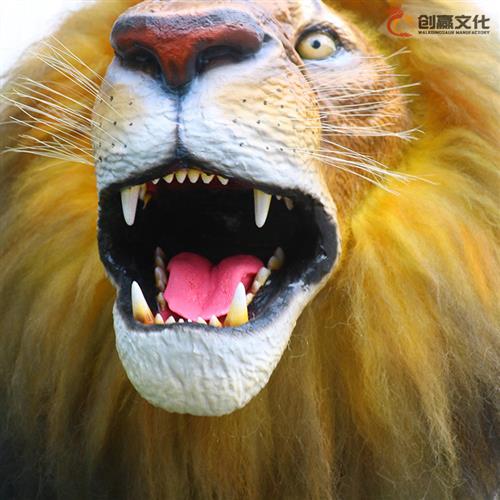 博物馆公园仿真动物狮子真实毛发触感感应互动景观科普装置