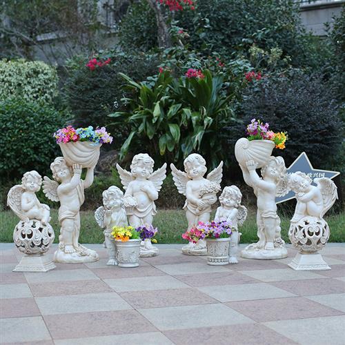 户外欧式人物大摆件别墅庭院花缸酒店婚庆装饰小品玻璃钢天使雕塑
