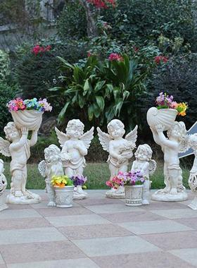 户外欧式人物大摆件别墅庭院花缸酒店婚庆装饰小品玻璃钢天使雕塑