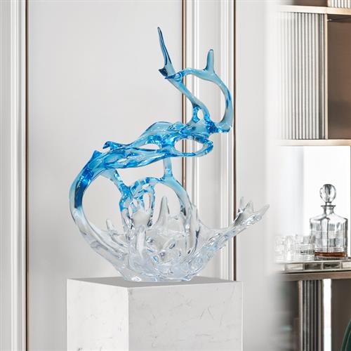 简约现代大型落地透明树脂雕塑玄关摆件客厅电视柜轻奢家居装饰品