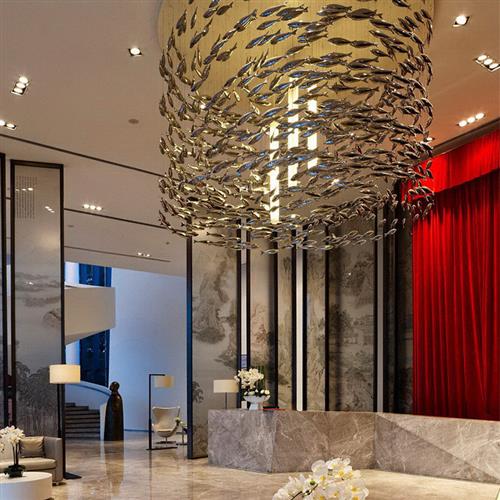 琉璃艺术海洋主题鱼群创意装饰吊饰美容会所餐厅酒店大堂组合吊灯