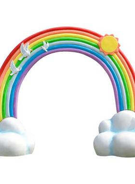 户外网红打卡拍照云朵彩虹太空人雕塑发光商场景区装饰玻璃钢摆件