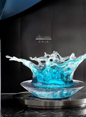 现代简约透明树脂水花雕塑酒店大堂售楼处艺术装饰品创意水滴摆件