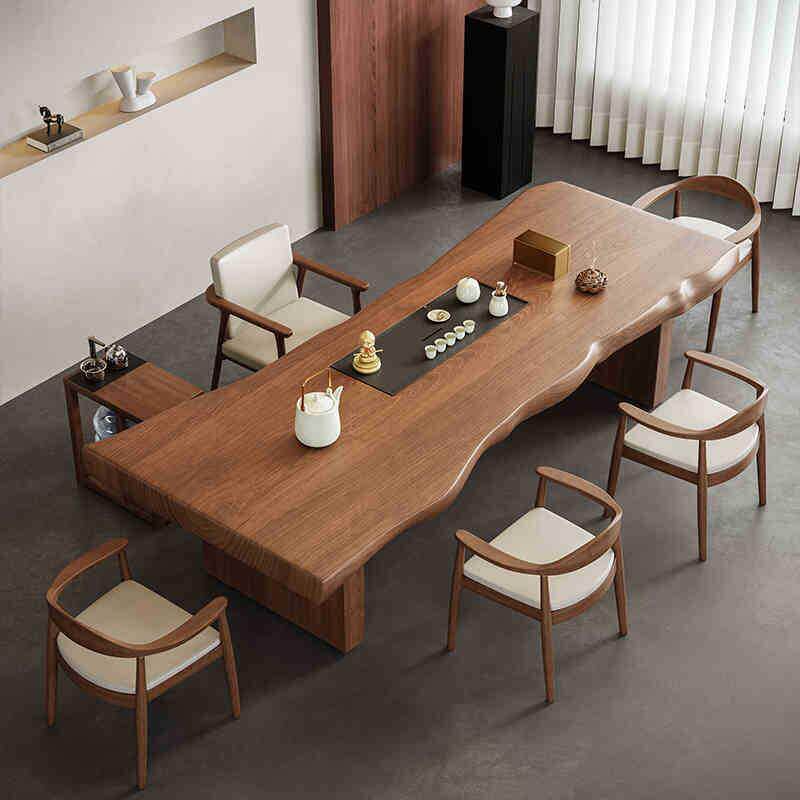 新中式实木茶桌茶盘一体原木茶桌椅家用简约办公室大板茶台一整套