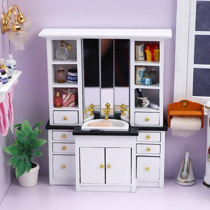 1：12娃娃屋迷你家具摆件OB11娃娃家具洗手台浴室水槽