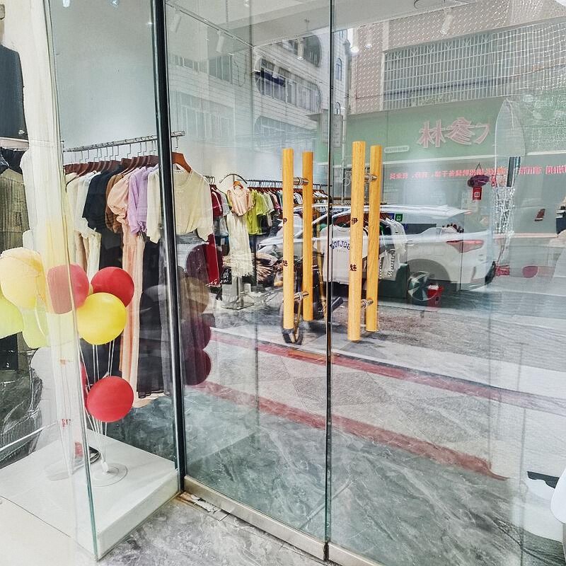 玻璃门把手定制有无框实木质中式广告标识M字推拉双开玻璃门把拉