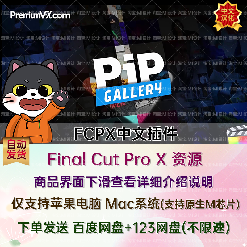 中文汉化FCPX插件-50个创意画中画小弹窗展示介绍动画PiP Gallery