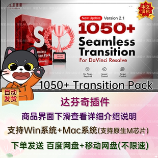 中文汉化1050多种达芬奇视频转场特效预设包 Pack Transition