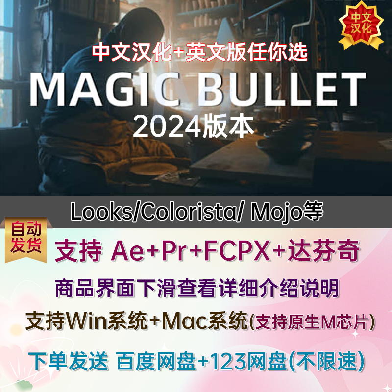 PR/AE/FCPX插件红巨星人Magic Bullet 2024中文汉化looks调色Mac