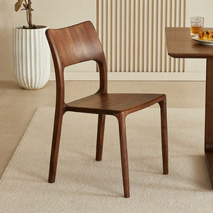 休闲书椅 北美黑胡桃木餐椅卯榫一体整装 实木餐椅简约客厅家用日式