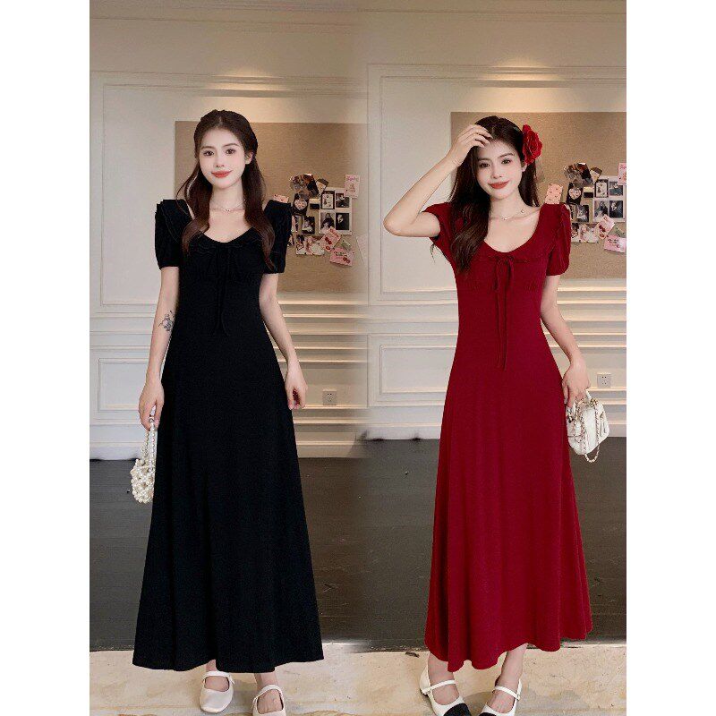 新品大码女夏季法式订婚长裙礼服A平时可穿胖mm气质收腰显瘦红色