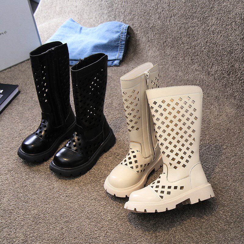 新品女童马丁靴夏款长筒靴子镂空2026夏季新款儿童U鞋小女孩走秀