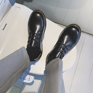 港风男鞋 韩版 日n系复古圆头小皮鞋 鞋 马丁靴 黑色大头西装 极速大码
