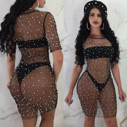 极速hirigin Women Mesh Beach BAathing Suit Patchwork See Thr