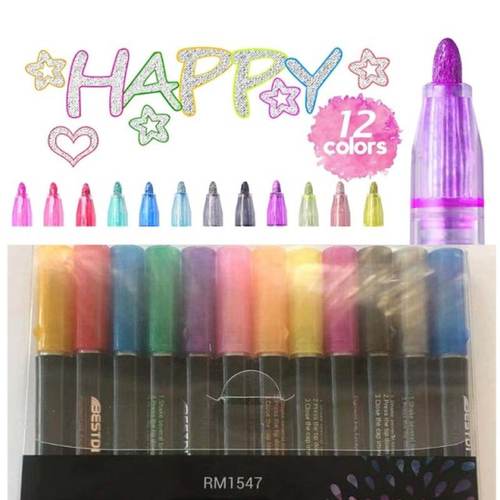 极速8/12 Pcs Double Line Outline Metallic Marker TPens Color