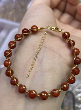 新品优化南红玛瑙14K包金手工编织手镯 手链 带延长链Z K211