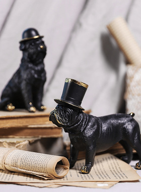 极速欧式仿真g动物黑狗爵士帽树脂摆件客厅卧室玄关电视柜装饰工