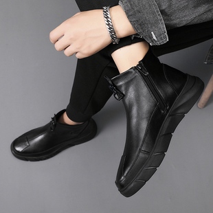 新品皮鞋男2026新款夏季软底马丁靴F男士休闲男款潮流皮靴真皮高