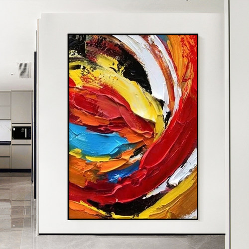 极速纯手绘油画挂画壁画黑白橙翻涌客厅肌理抽象T玄关过道装饰画