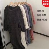 睡衣加绒加厚冬季 睡裙保暖珊瑚绒睡袍家居服保暖休闲宽松加长款