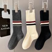 TB英伦三双中筒袜长筒袜百搭堆堆袜秋冬高级感条纹袜女袜袜子黑色