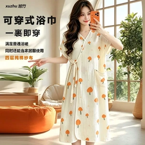 夏季纯棉纱布加厚吸水速干浴袍女