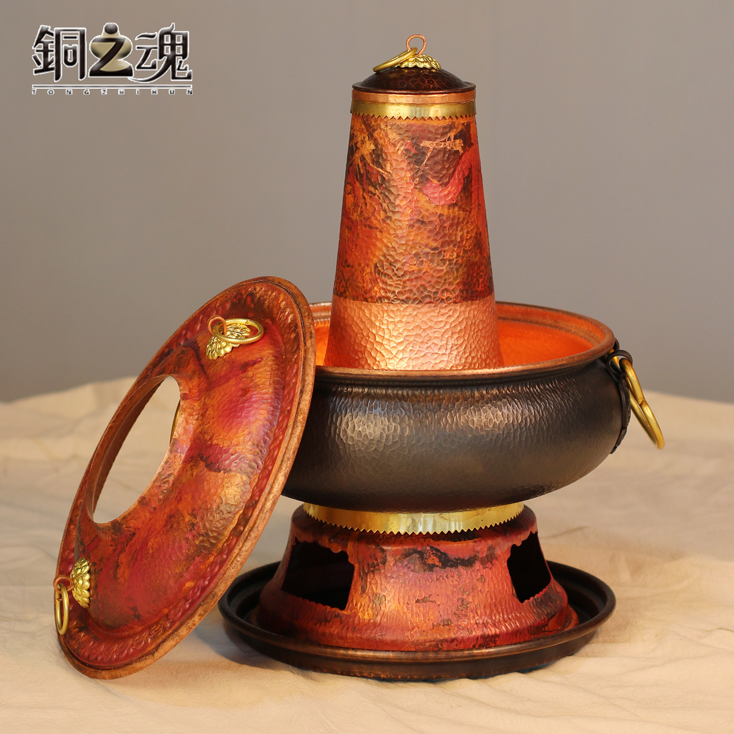 木炭火锅紫铜加厚撞色老式传统火锅老北京火锅炉涮羊肉暖炉炊锅