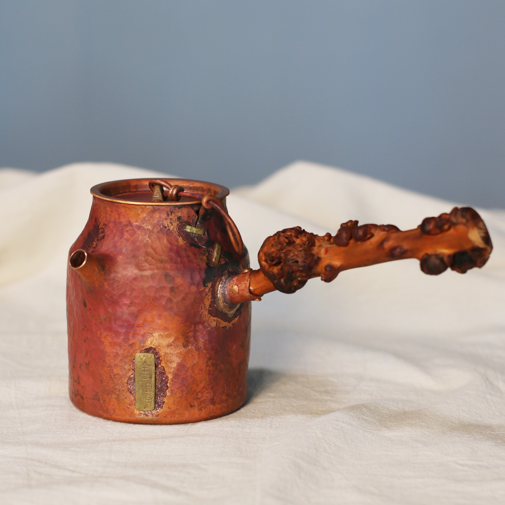 500ml高档一张打手工侧把紫铜小丑壶 诧寂风 复古铜壶家用