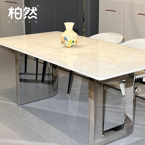 意式极简冰河世纪大理石餐桌椅