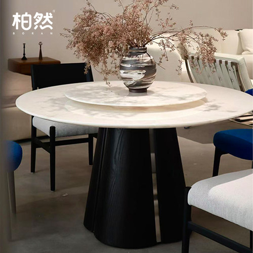 意式轻奢新芬迪白大理石圆餐桌