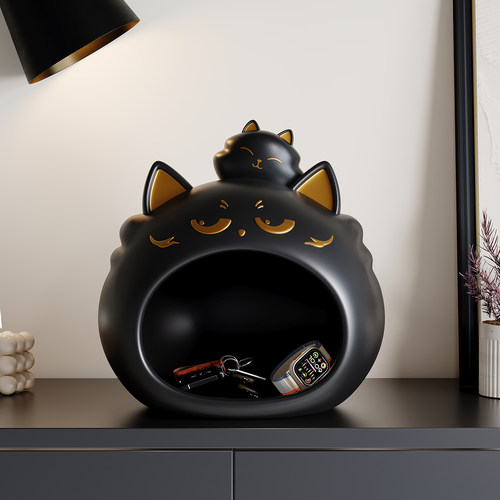 招财黑猫钥匙收纳玄关摆件