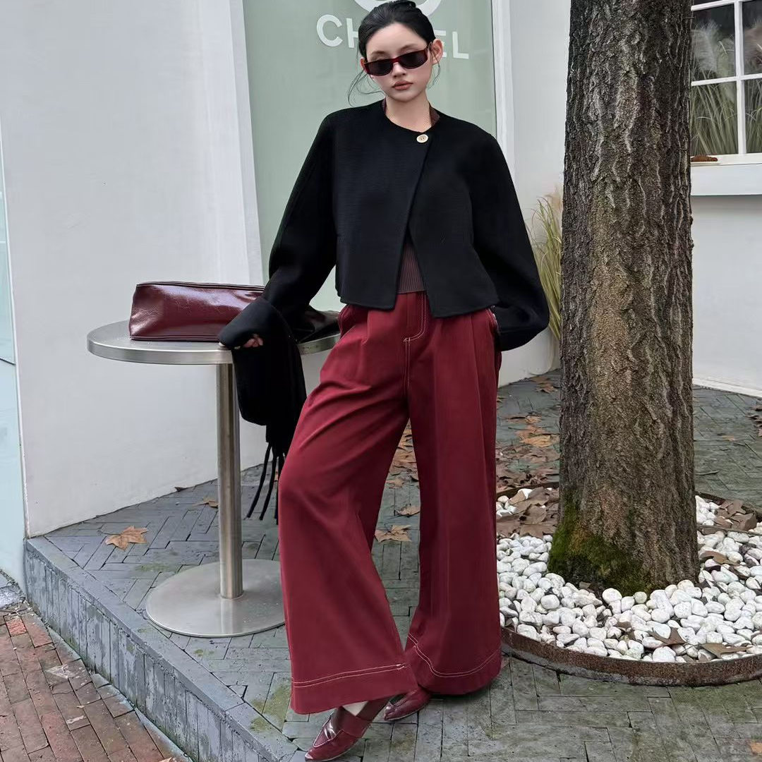 小香风流苏围脖款羊绒大衣