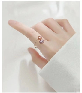 广西北海天然珍珠双珠戒指日常百搭修饰手型小仙女范