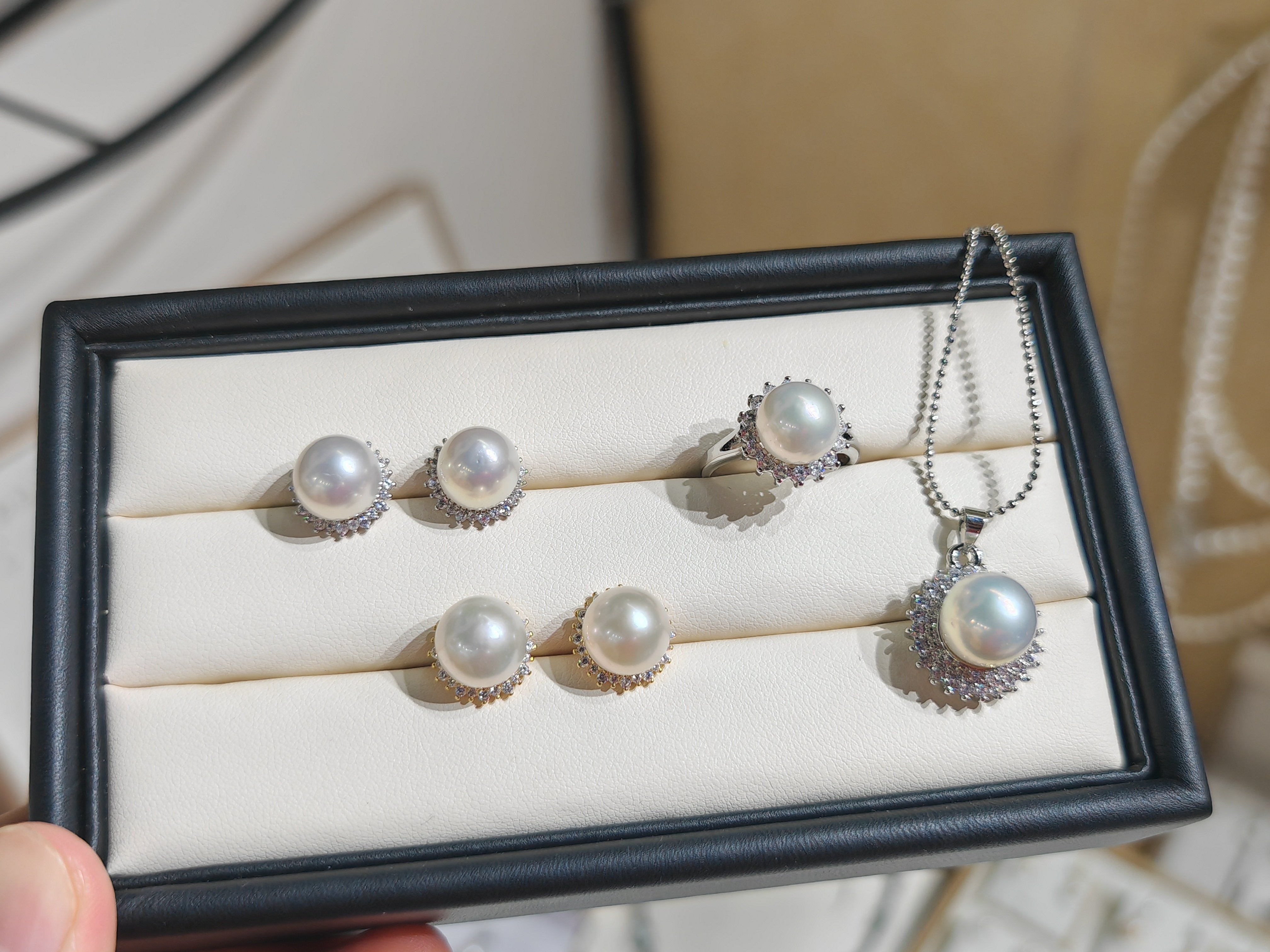 广西北海天然珍珠太阳花套装耳环戒指项链宝石光感大气上档次,珠宝/钻石/翡翠,颈饰,淘宝优惠券,粉丝福利购,淘宝优惠卷