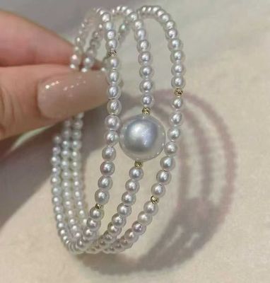 广西北海天然珍珠手链三圈手镯时尚轻奢小众设计感送女朋友送老婆