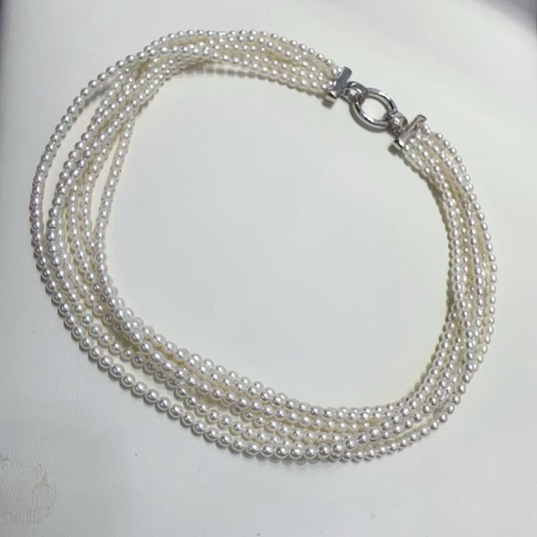 广西北海天然珍珠项链新款爆款高级感锁骨链4mm高品质6层叠戴款